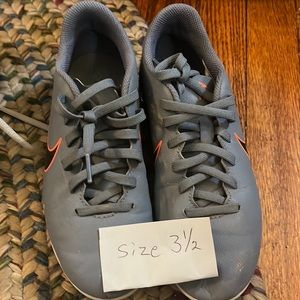 Nike Youth Soccer cleats, 3.5Y, grey and orange